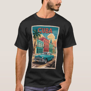 Camiseta Ilustração de Carro Clássico de Cuba Arte de Viage