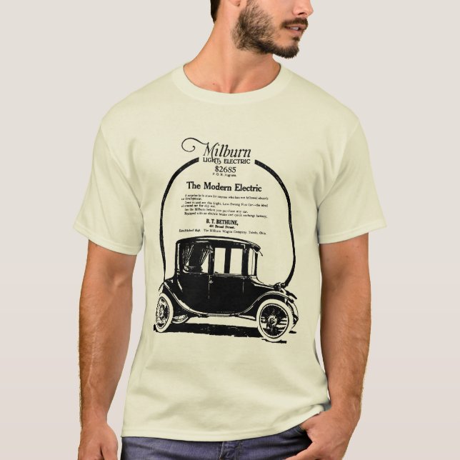 Camiseta Ilustração de carro elétrico Milburn 1919 (Frente)