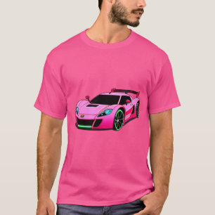 Camiseta Ilustração de Carro Esportivo Rosa com Design Mode
