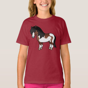 Camiseta Ilustração de Cartoon Brown Pinto Shetland Pony