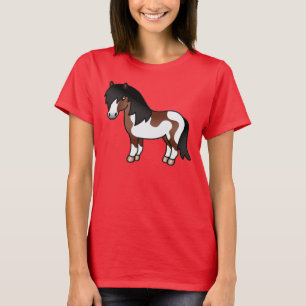 Camiseta Ilustração de Cartoon Brown Pinto Shetland Pony