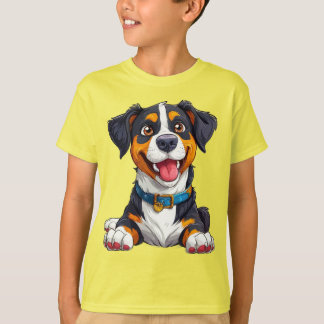 Camiseta Ilustração de Cartoon de Cão Feliz