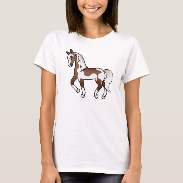 Camiseta Ilustração de Cartoon de Cavalo de Trote Castanho (Frente)