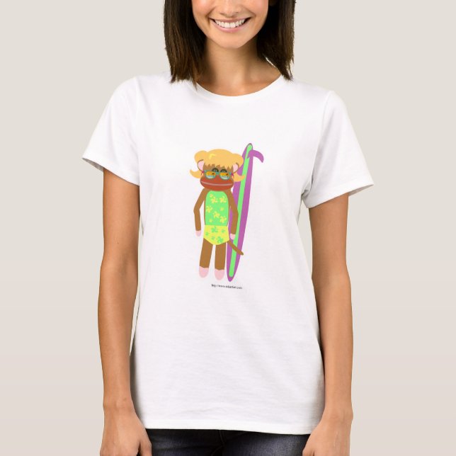Camiseta Ilustração de Cartoon de Macaco-Pica-Surfista (Frente)
