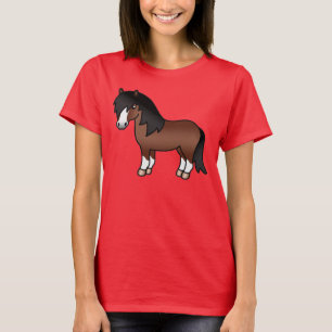 Camiseta Ilustração de Cartoon de Pônea de Shetland Brown