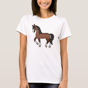 Camiseta Ilustração de Cartoon de Trote de Cavalo Marrom