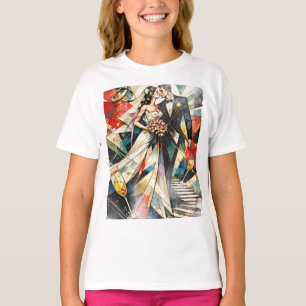 Camiseta Ilustração de Casal de Noivos em Arte Deco Moderna