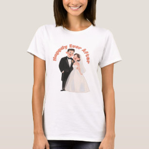 Camiseta Ilustração de Casal de Noivos Felizes para Sempre