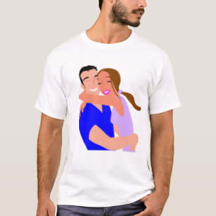 Camiseta Ilustração de Casal Feliz Abraçado.