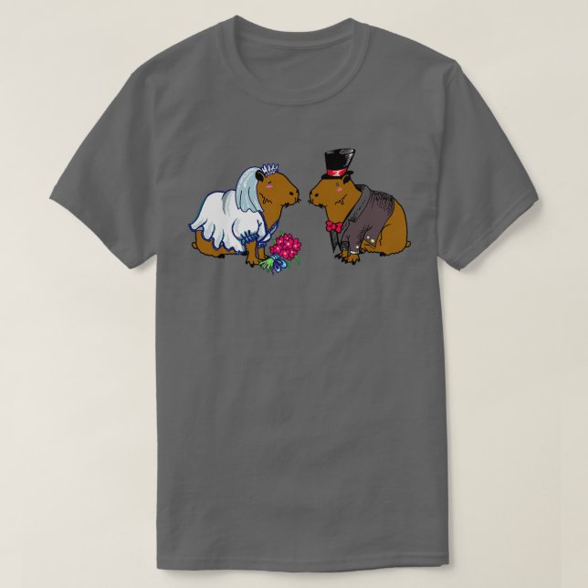 Camiseta Ilustração de Casamento de Capybara Bride & Groom (Frente do Design)