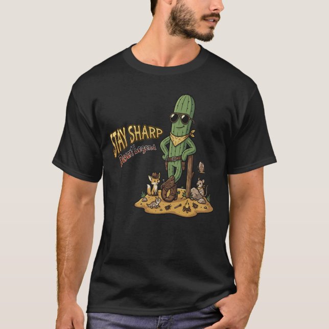Camiseta Ilustração de Caubói da Lenda do Deserto Afiado Ca (Frente)