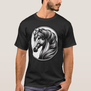 Camiseta Ilustração de cavalo preto e branco para entusiast