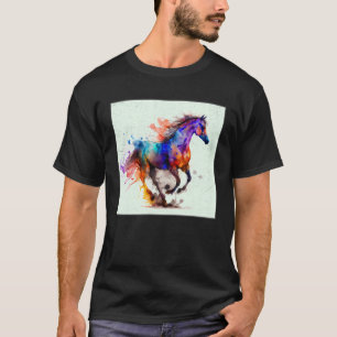 Camiseta Ilustração de Cavalos Arco-íris Fofo com Manchas d