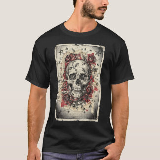 Camiseta Ilustração de Caveira e Rosas do Grunge Punk