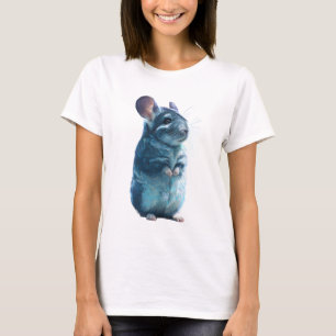 Camiseta Ilustração de Chinchila Azul em Pé Mulheres