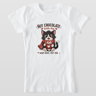Camiseta Ilustração de Chocolate Quente do Gato Aconchegant