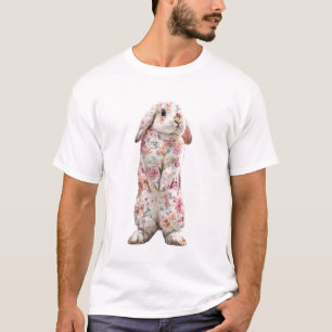 Camiseta Ilustração de Coelho de Orelhas Caídas Floral para