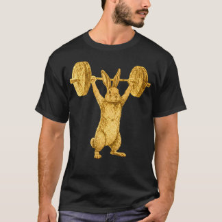 Camiseta Ilustração de Coelho Engraçado Levantando Peso Coe