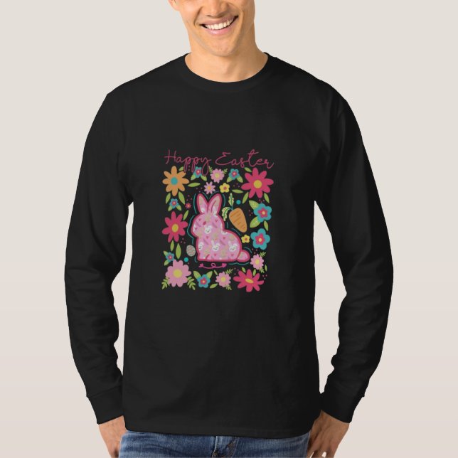 Camiseta Ilustração de coelho felz pascoa (Frente)