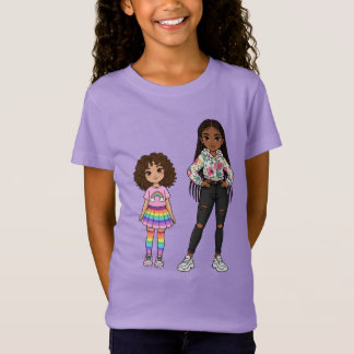 Camiseta Ilustração de Coração de Mãe e Filha com Arco-íris