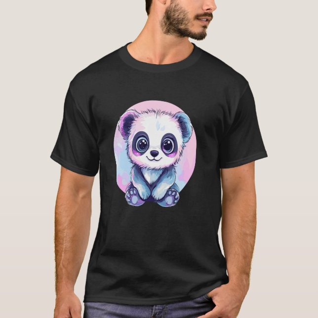 Camiseta Ilustração de cores pastéis de ursinho panda bebê  (Frente)