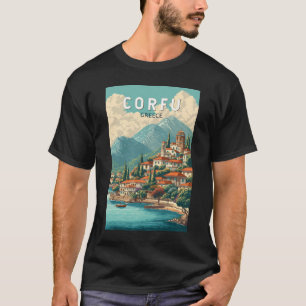 Camiseta Ilustração de Corfu Grécia Arte de Viagem Vintage