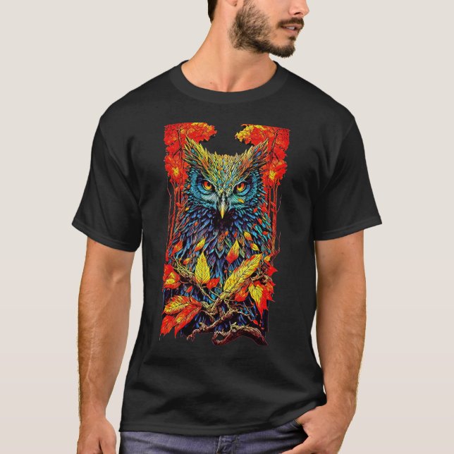 Camiseta Ilustração de Coruja Florestal (Frente)