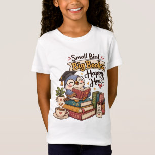 Camiseta Ilustração de Coruja Fofa Lendo Livros