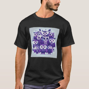 Camiseta Ilustração de Corujas Roxas Fofas Minimalista Únic