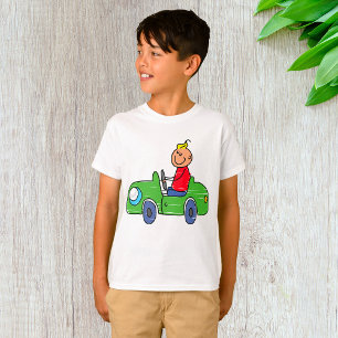 Camiseta Ilustração De Crianças De Carros Verdes Que Conduz