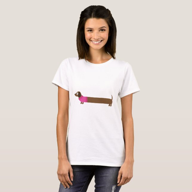 Camiseta Ilustração de Dachshund Longo Cute (Frente Completa)