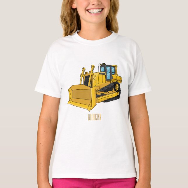 Camiseta Ilustração de desenho animado Bulldozer (Frente)