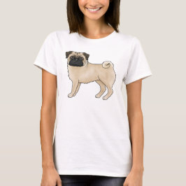 Camiseta Ilustração de desenho animado canino de pug cor de