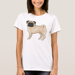 Camiseta Ilustração de desenho animado canino de pug cor de