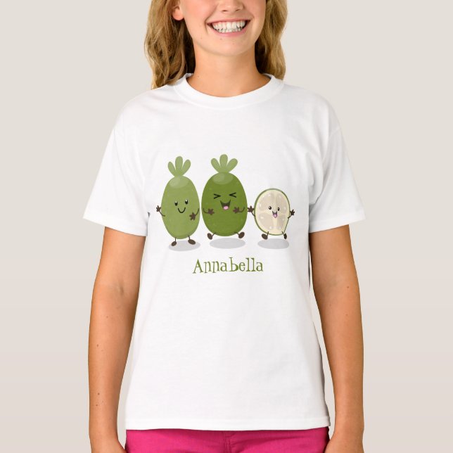 Camiseta Ilustração de desenho animado com abacaxi guava fe (Frente)