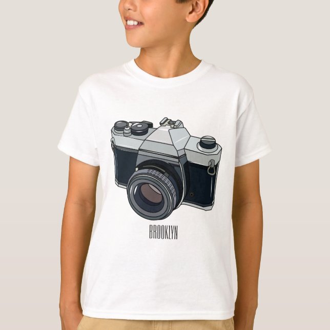 Camiseta Ilustração de desenho animado com câmera de filme (Frente)