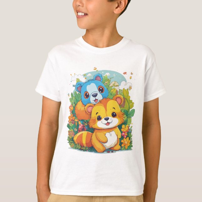 Camiseta Ilustração de desenho animado de animal fofo (Frente)