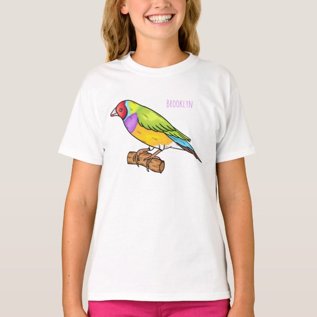 Camiseta Ilustração de desenho animado de ave-finch-gouldia (Frente)