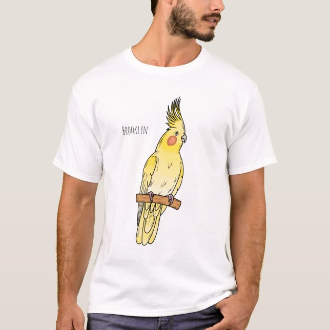 Camiseta Ilustração de desenho animado de aves Cockatiel (Frente)