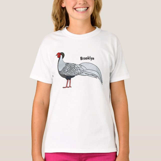 Camiseta Ilustração de desenho animado de aves faisão prate (Frente)