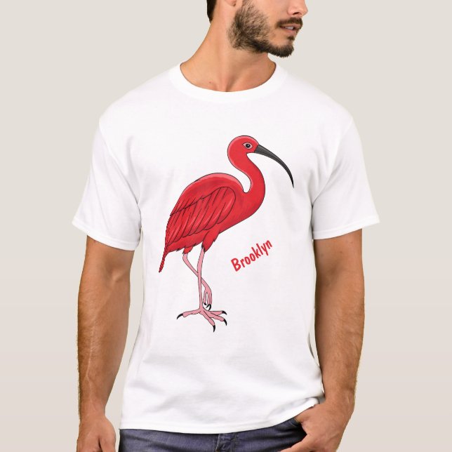 Camiseta Ilustração de desenho animado de aves Scarlet ibis (Frente)