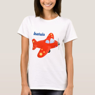 Camiseta Ilustração de desenho animado de avião vermelho fo