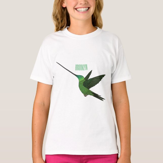 Camiseta Ilustração de desenho animado de beija-flor-espada (Frente)