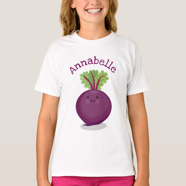 Camiseta Ilustração de desenho animado de beterraba roxa fe (Frente)