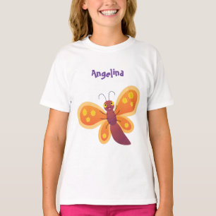 Camiseta Ilustração de desenho animado de borboleta laranja