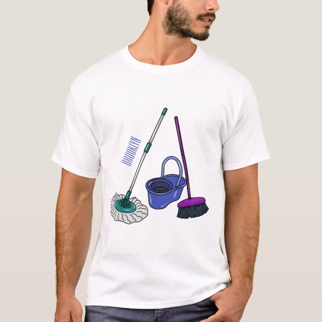 Camiseta Ilustração de desenho animado de Broom & mop (Frente)