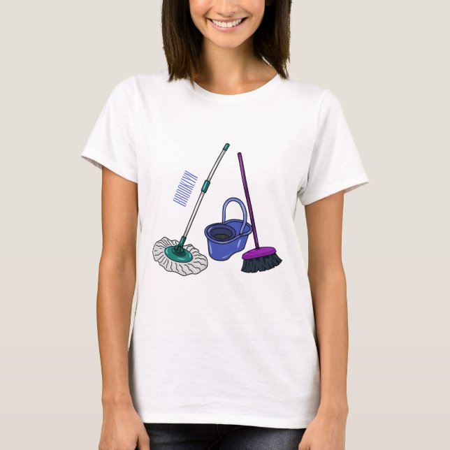 Camiseta Ilustração de desenho animado de Broom & mop (Frente)
