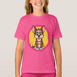 Camiseta Ilustração de Desenho Animado de Cachorro Feliz