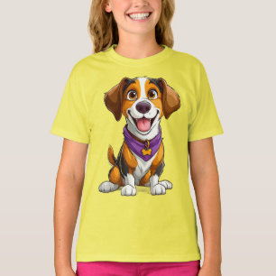 Camiseta Ilustração de Desenho Animado de Cachorro Feliz