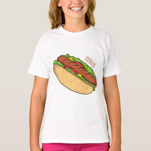 Camiseta Ilustração de desenho animado de cachorro quente (Frente)